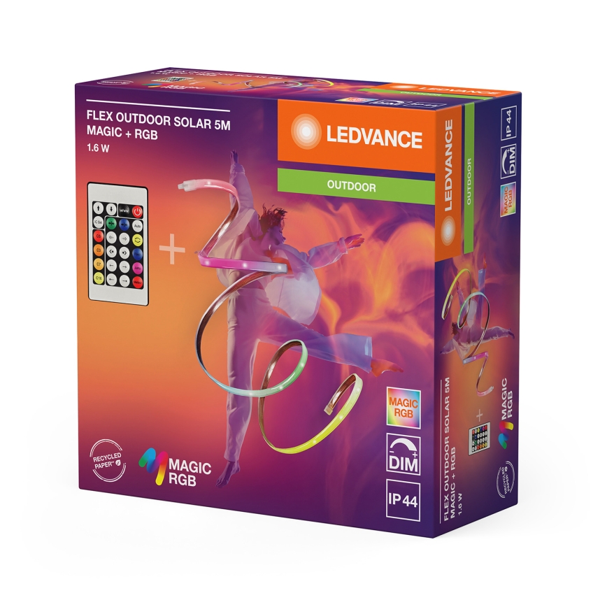 Ledvance - Ruban LED solaire RGB dimmable FLEX MAGIC 5m LED/1,6W/3,7V 2000 mAh IP44 + télécommande