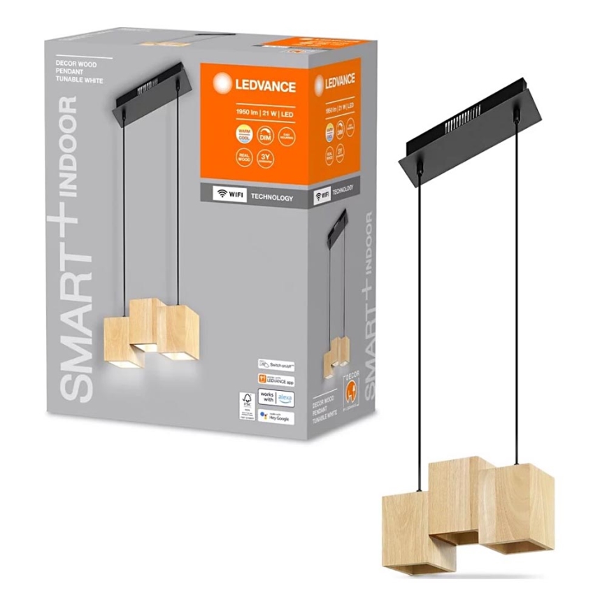 Ledvance - Suspension filaire à intensité variable DECOR WOOD 3xLED/7W/230V Wi-Fi