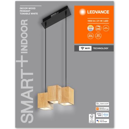 Ledvance - Suspension filaire à intensité variable DECOR WOOD 3xLED/7W/230V Wi-Fi