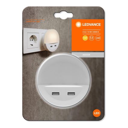 Ledvance - Veilleuse enfichable LED avec capteur LUNETTA 2xUSB LED/13W/230V