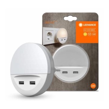 Ledvance - Veilleuse LED à brancher sur prise avec capteur LUNETTA 2xUSB LED/13W/230V