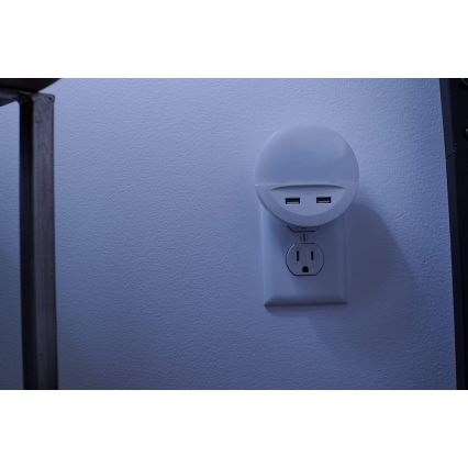 Ledvance - Veilleuse LED à brancher sur prise avec capteur LUNETTA 2xUSB LED/13W/230V