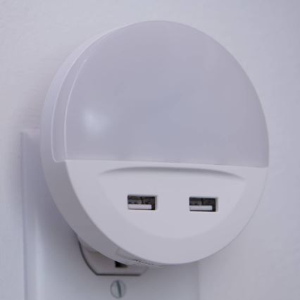 Ledvance - Veilleuse LED à brancher sur prise avec capteur LUNETTA 2xUSB LED/13W/230V