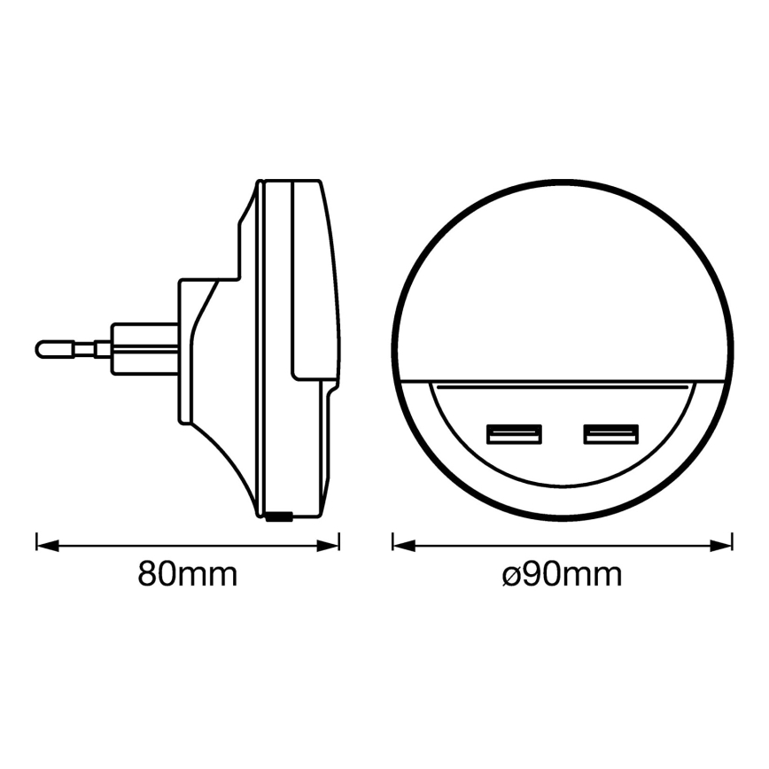 Ledvance - Veilleuse LED à brancher sur prise avec capteur LUNETTA 2xUSB LED/13W/230V