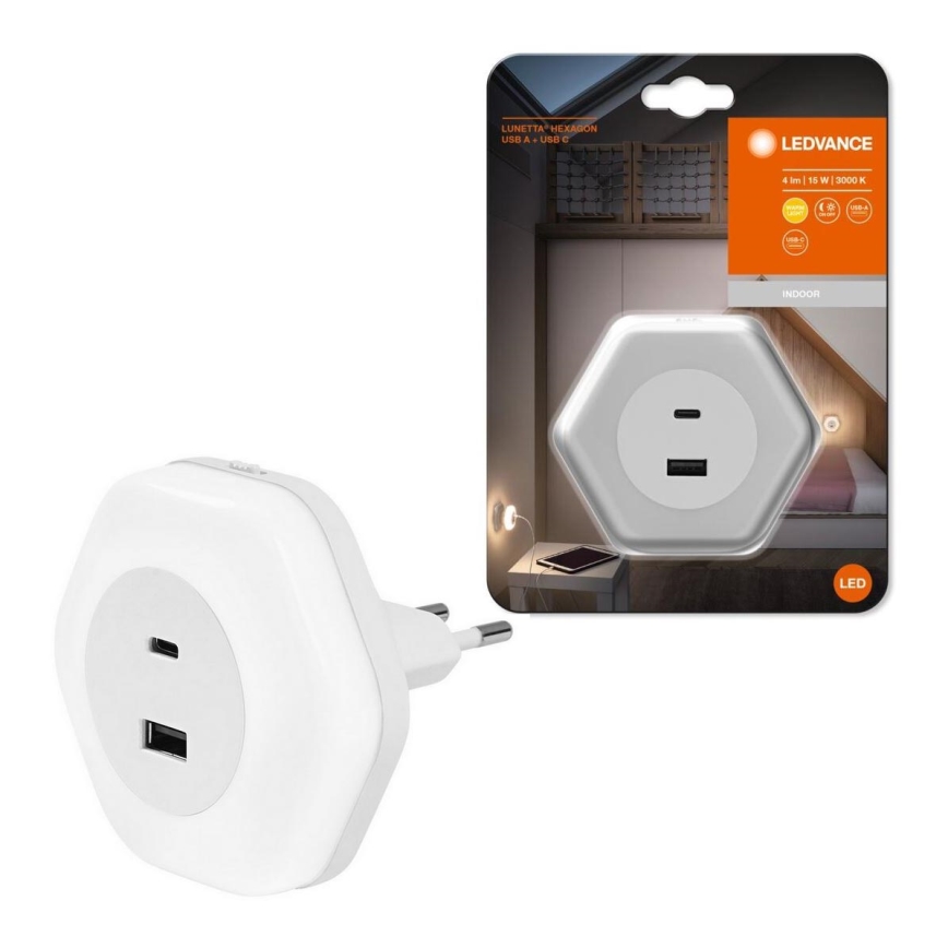 Ledvance - Veilleuse sur prise avec USB LUNETTA LED/15W/230V