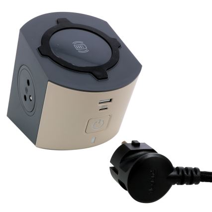 Legrand 049402 - Multi-prise avec interrupteur 2Z Type E + USB-A + USB-C et charge sans fil 10W 2m marron