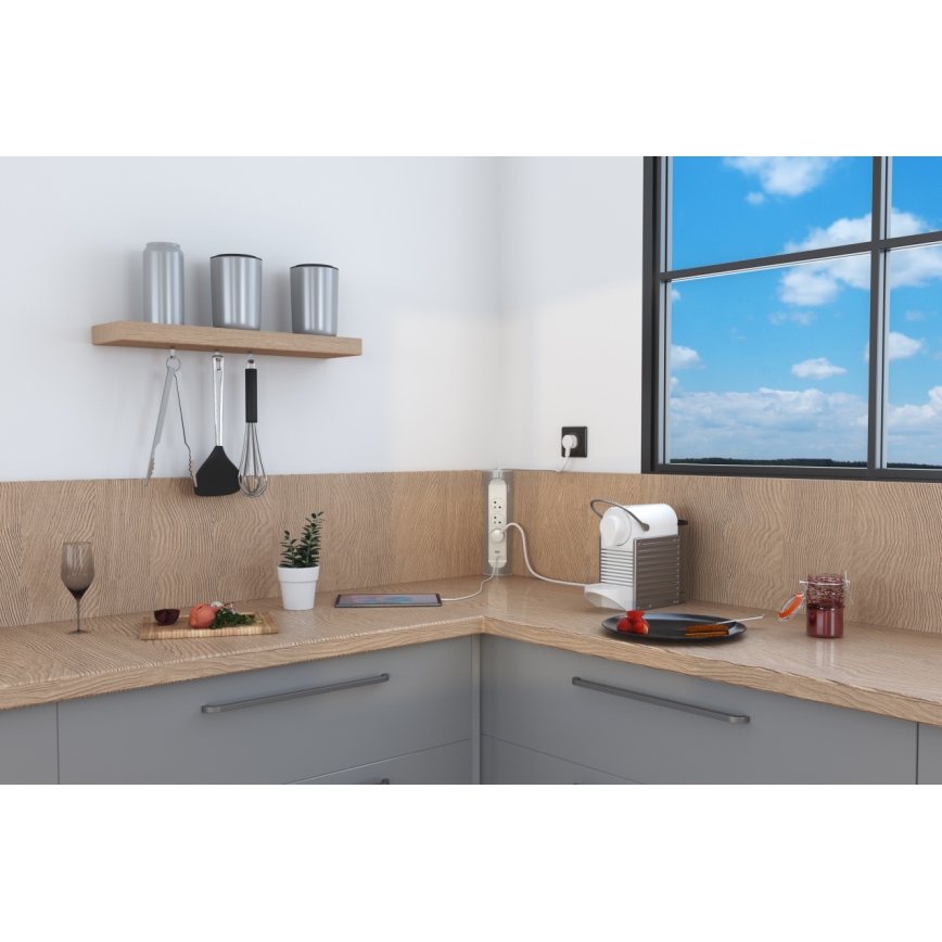 Legrand 049406 - Rallonge 3 prises Type E + USB-A + USB-C, 1 m, argenté/blanc