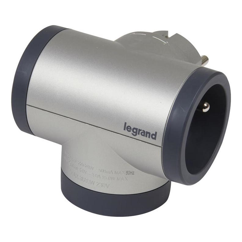 Legrand 049439 - Multiprise orientable 2Z Type E + USB-A + USB-C argent/noir