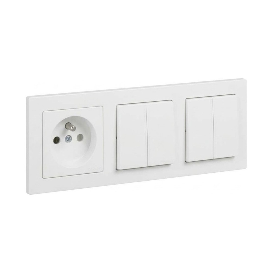 Legrand - 2x interrupteur double série n°5 et prise murale avec cadre SUNO 250V blanc