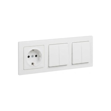 Legrand - 2x interrupteur double série n°5 et prise murale SCHUKO avec cadre SUNO 250V blanc
