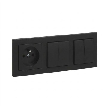Legrand - 2x Interrupteur double va-et-vient č. 5 et prise domestique avec cadre SUNO 250V noir