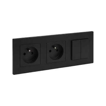 Legrand - Double prise domestique et double interrupteur va-et-vient n° 5 avec cadre NILOE STEP 250V noir