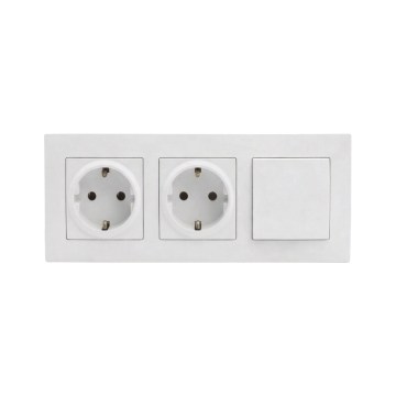 Legrand - Double prise encastrée SCHUKO et interrupteur unipolaire 1 module avec cadre NILOE STEP 250 V blanc