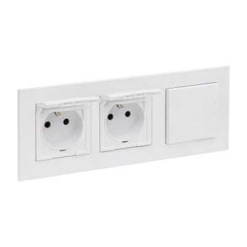 Legrand - Double prise extérieure pour usage domestique et interrupteur unipolaire n° 1 avec cadre NILOE STEP 250 V blanc