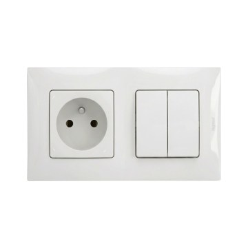 Legrand - Interrupteur double série č. 5 et prise domestique avec cadre NILOE 250V blanche
