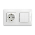 Legrand - Interrupteur double série n° 5 et prise domestique SCHUKO avec cadre NILOE 250V blanc
