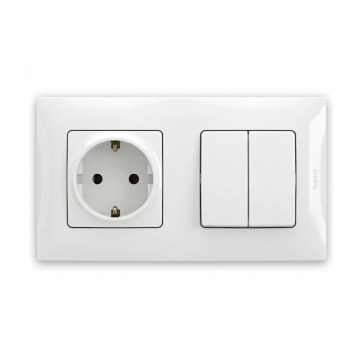 Legrand - Interrupteur double série n° 5 et prise domestique SCHUKO avec cadre NILOE 250V blanc
