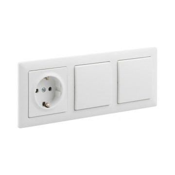 Legrand - Interrupteur double unipolaire n° 1 et prise domestique SCHUKO avec cadre SUNO 250V blanc