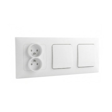 Legrand - Interrupteur double unipolaire n° 1 et prise double domestique avec cadre NILOE 250 V blanc
