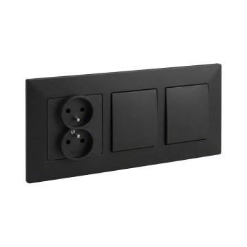 Legrand - Interrupteur double unipolaire n° 1 et prise double encastrée avec cadre NILOE STEP 250V noir