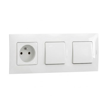 Legrand - Interrupteur double unipolaire n° 1 et prise murale avec cadre NILOE 250V de couleur blanche
