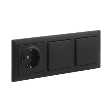 Legrand - Interrupteur double unipolaire n°1 et prise domestique SCHUKO avec cadre SUNO 250V noir