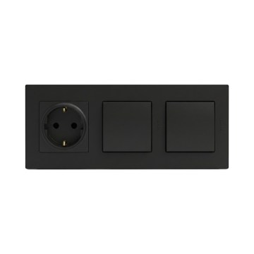 Legrand - Interrupteur double unipolaire n°1 et prise murale SCHUKO avec cadre NELOE STEP 250 V noir