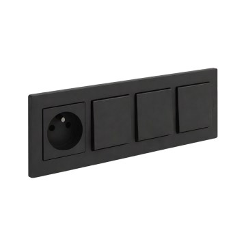 Legrand - Interrupteur triple unipolaire n° 1 et prise de courant domestique avec cadre NILOE STEP 250V noir