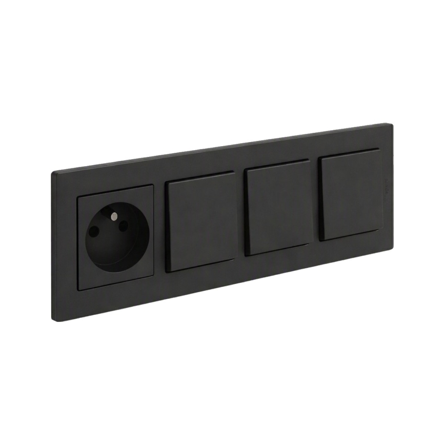 Legrand - Interrupteur triple unipolaire n° 1 et prise de courant domestique avec cadre NILOE STEP 250V noir