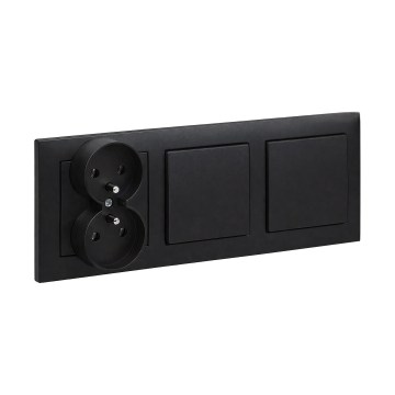 Legrand - Interrupteur unipolaire double n° 1 et double prise domestique avec cadre SUNO 250V noir