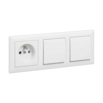 Legrand - Interrupteur unipolaire double n° 1 et prise domestique avec cadre SUNO 250V blanche