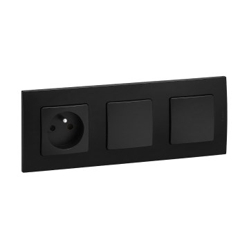 Legrand - Interrupteur unipolaire double n° 1 et prise murale avec cadre NILOE 250V noir