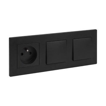 Legrand - Interrupteur unipolaire double n° 1 et prise murale avec cadre NILOE STEP 250V noir