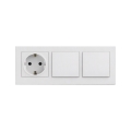 Legrand - Interrupteur unipolaire double n° 1 et prise murale domestique SCHUKO avec cadre NILOE STEP 250V blanc