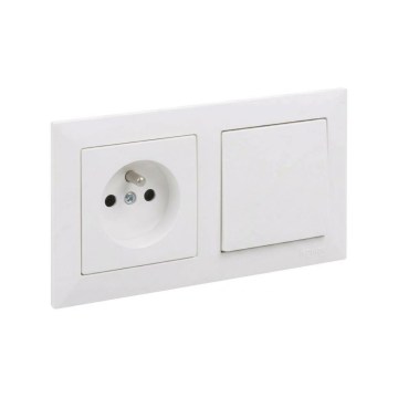 Legrand - Interrupteur unipolaire n° 1 et prise domestique avec cadre SUNO 250V blanc