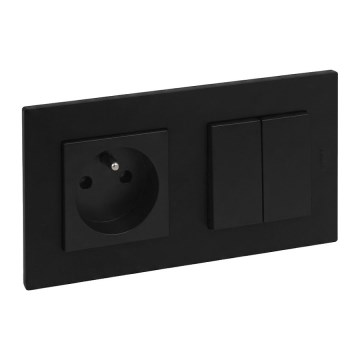 Legrand - Interrupteur va-et-vient double 6+6 et prise murale avec cadre NILOE STEP 250V noir