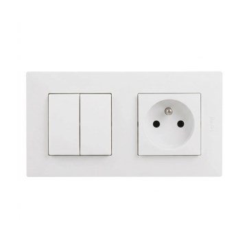 Legrand - Prise de courant domestique et double interrupteur en série č. 5 avec enjoliveur NILOE STEP 250V blanc