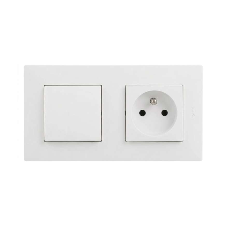 Legrand - Prise de courant domestique et interrupteur unipolaire n° 1 avec cadre NILOE STEP 250V blanc