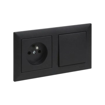 Legrand - Prise d'habitation et interrupteur unipolaire n° 1 avec cadre SUNO 250V noir
