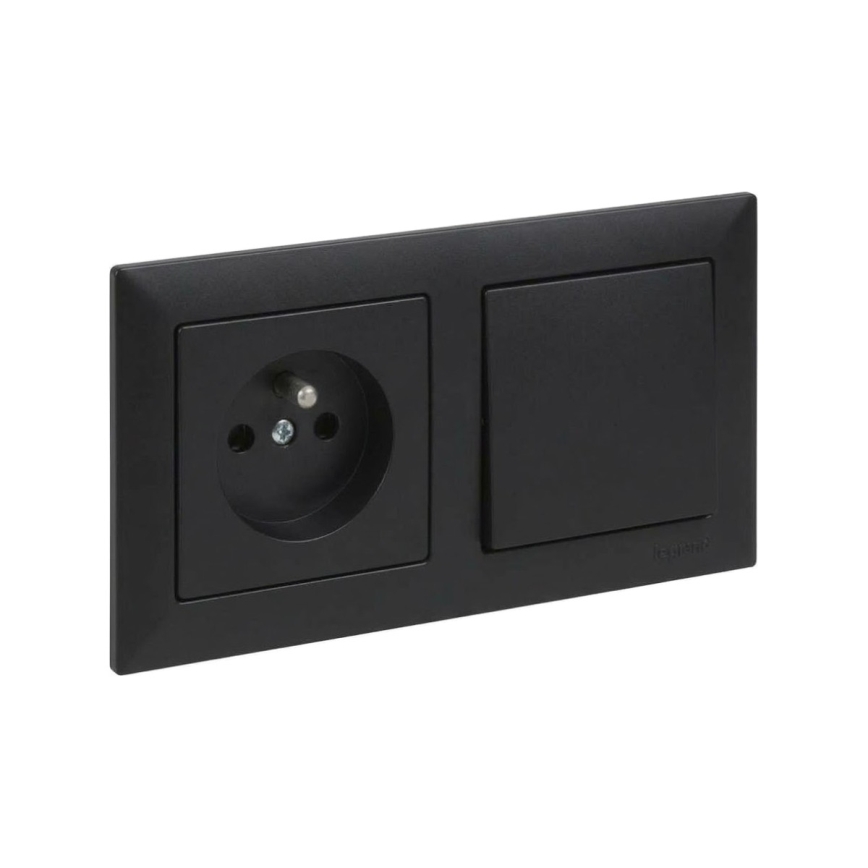 Legrand - Prise d'habitation et interrupteur unipolaire n° 1 avec cadre SUNO 250V noir