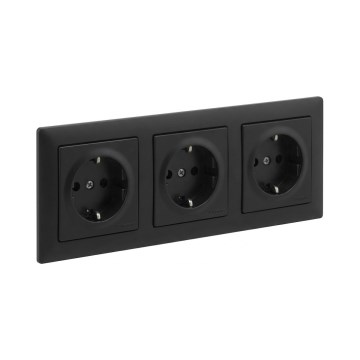 Legrand - Prise d'habitation triple SCHUKO avec cadre SUNO 250V, noire