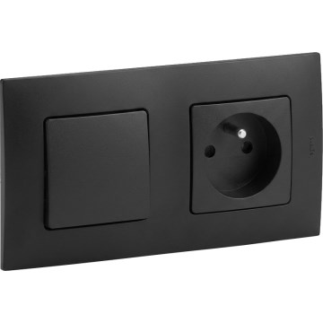 Legrand - Prise domestique 250 V/16 A et interrupteur unipolaire 1 module avec plaque NILOE noire