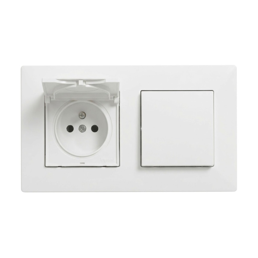 Legrand - Prise domestique et interrupteur unipolaire n° 1 avec cadre NILOE STEP 250V blanc