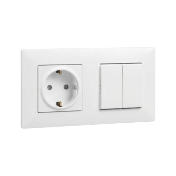 Legrand - Prise domestique SCHUKO et interrupteur double en série n° 5 avec cadre NILOE STEP 250 V blanc