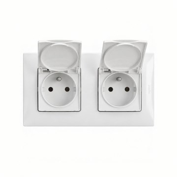 Legrand - Prise double d'extérieur pour usage domestique avec cadre NILOE, 250 V, IP44, blanche