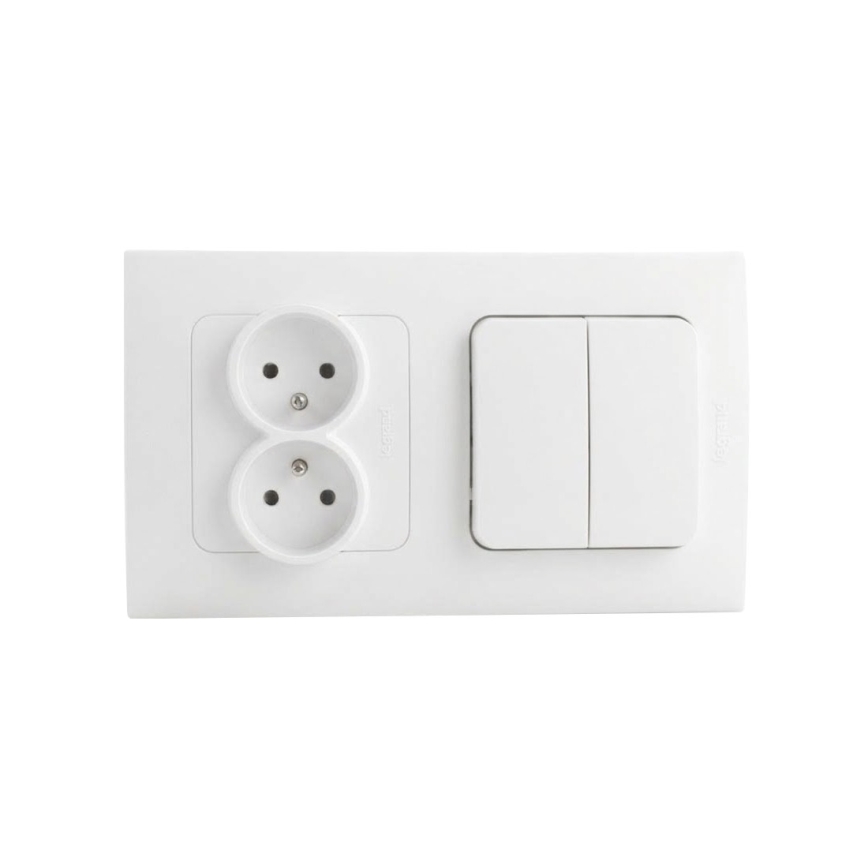 Legrand - Prise double domestique et double interrupteur série n° 5 avec cadre NILOE STEP 250V blanc