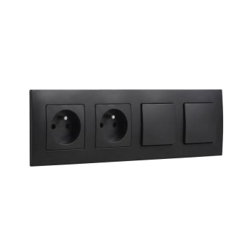 Legrand - Prise double domestique et interrupteur double unipolaire n° 1 avec cadre NILOE 250V noir
