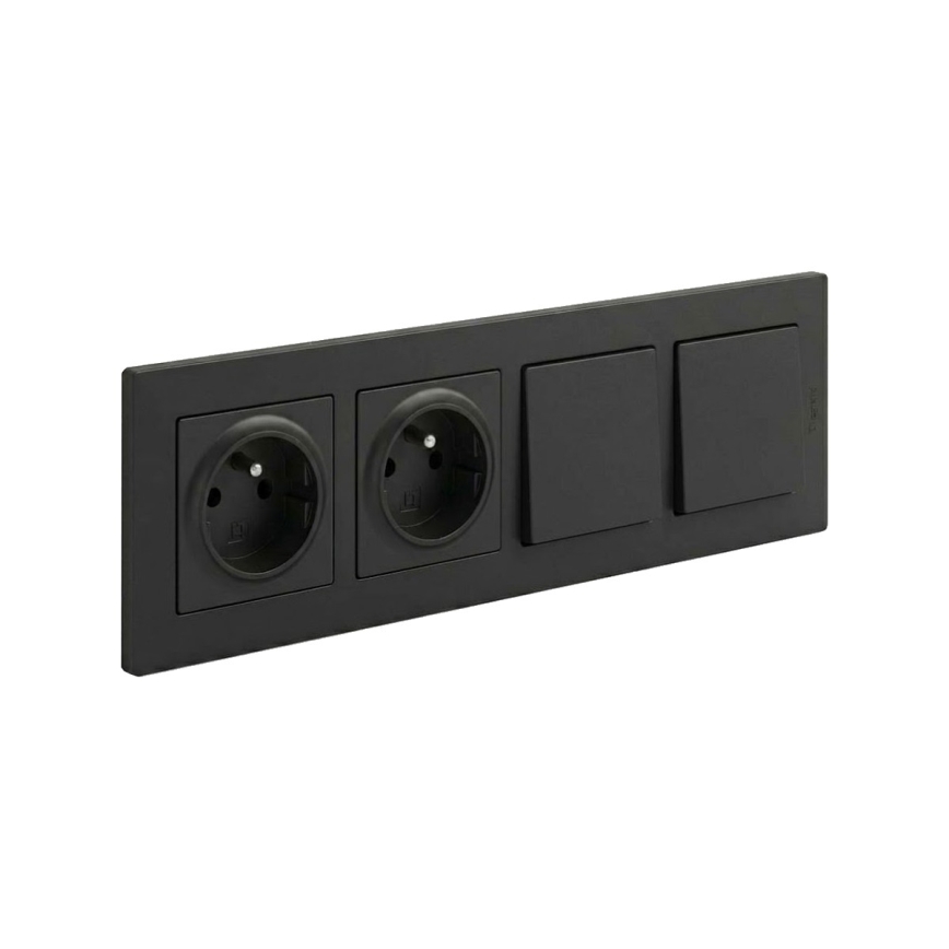 Legrand - Prise double domestique et interrupteur double unipolaire n° 1 avec cadre NILOE STEP 250 V noir