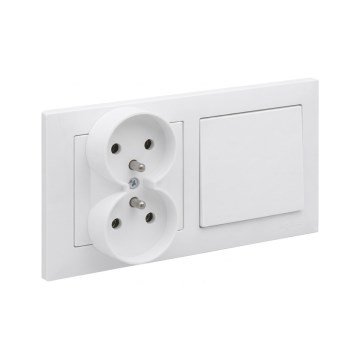 Legrand - Prise double domestique et interrupteur unipolaire n°1 avec cadre SUNO 250 V blanc