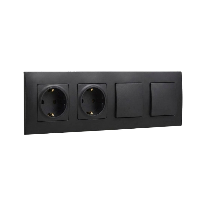 Legrand - Prise double domestique SCHUKO et double interrupteur unipolaire n° 1 avec cadre NILOE 250V noir